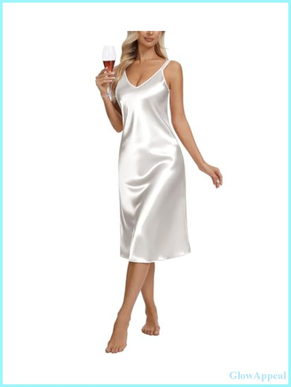 Satin Nightgown Slip Dress V-Neck Sleeveless Wide Strap Pajama Dress for Women